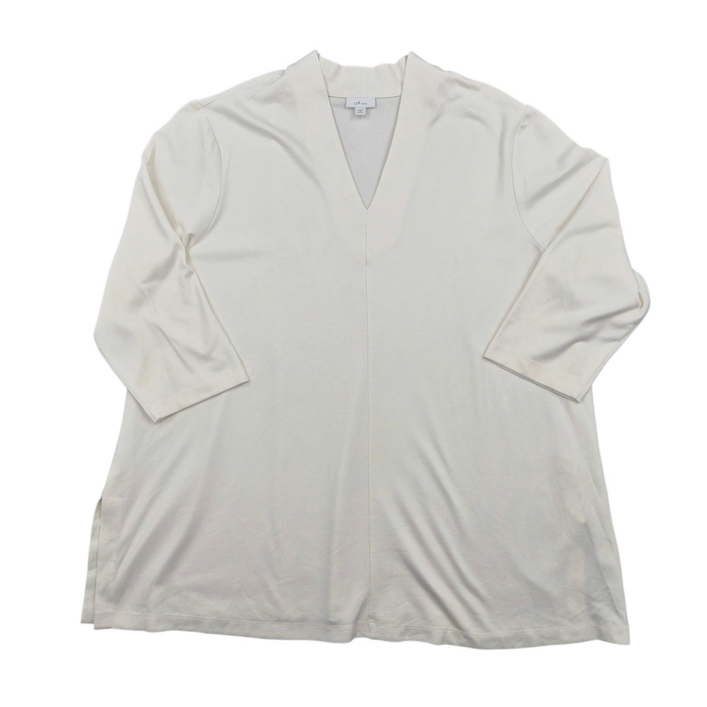 J. Jill Ponte V-Neck Tunic Top Cream Off White 3/4 Sleeve Plus Size 3X Women